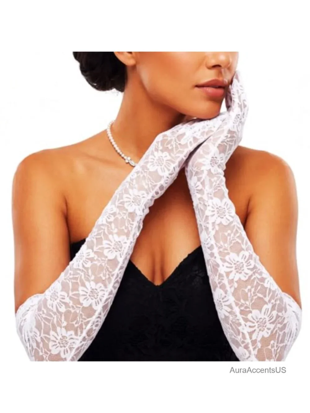 Campsis White Lace Gloves for Women Bridal Wedding 1920s Floral Long Opera